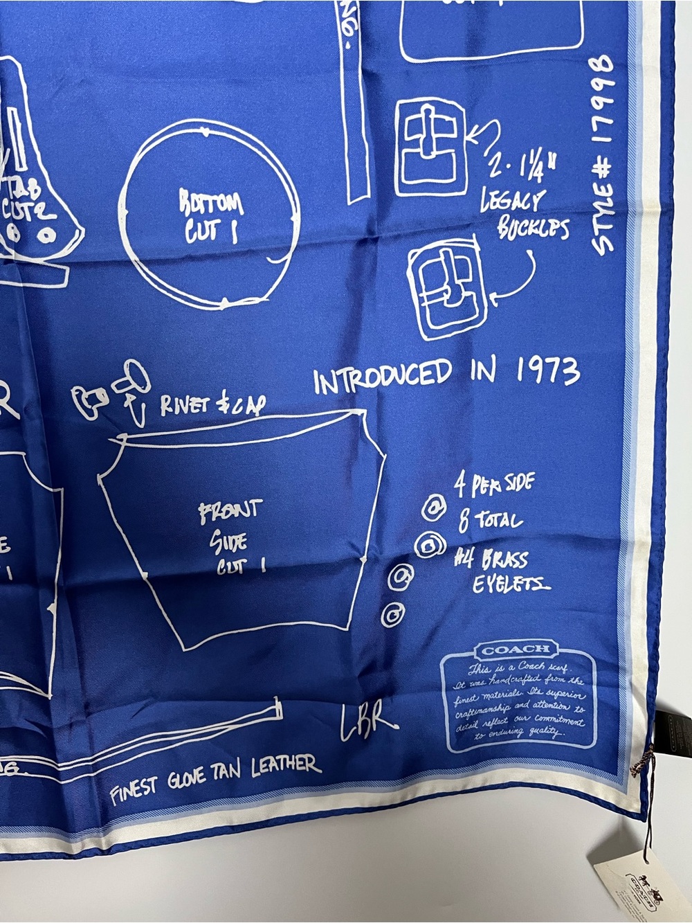 NWT Coach Anatomy of a Duffle Sack Square Silk Scarf Blue & White style 83064 - Picture 8 of 13